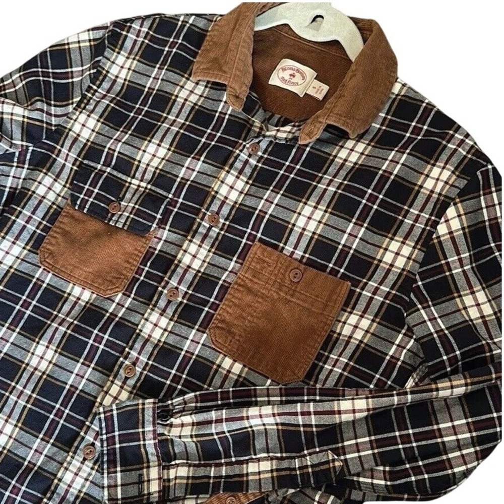 B.B "RED FLEECE" Plaid Button‎ Down Shirt Corduroy S Ranch Equestrian Cowboy